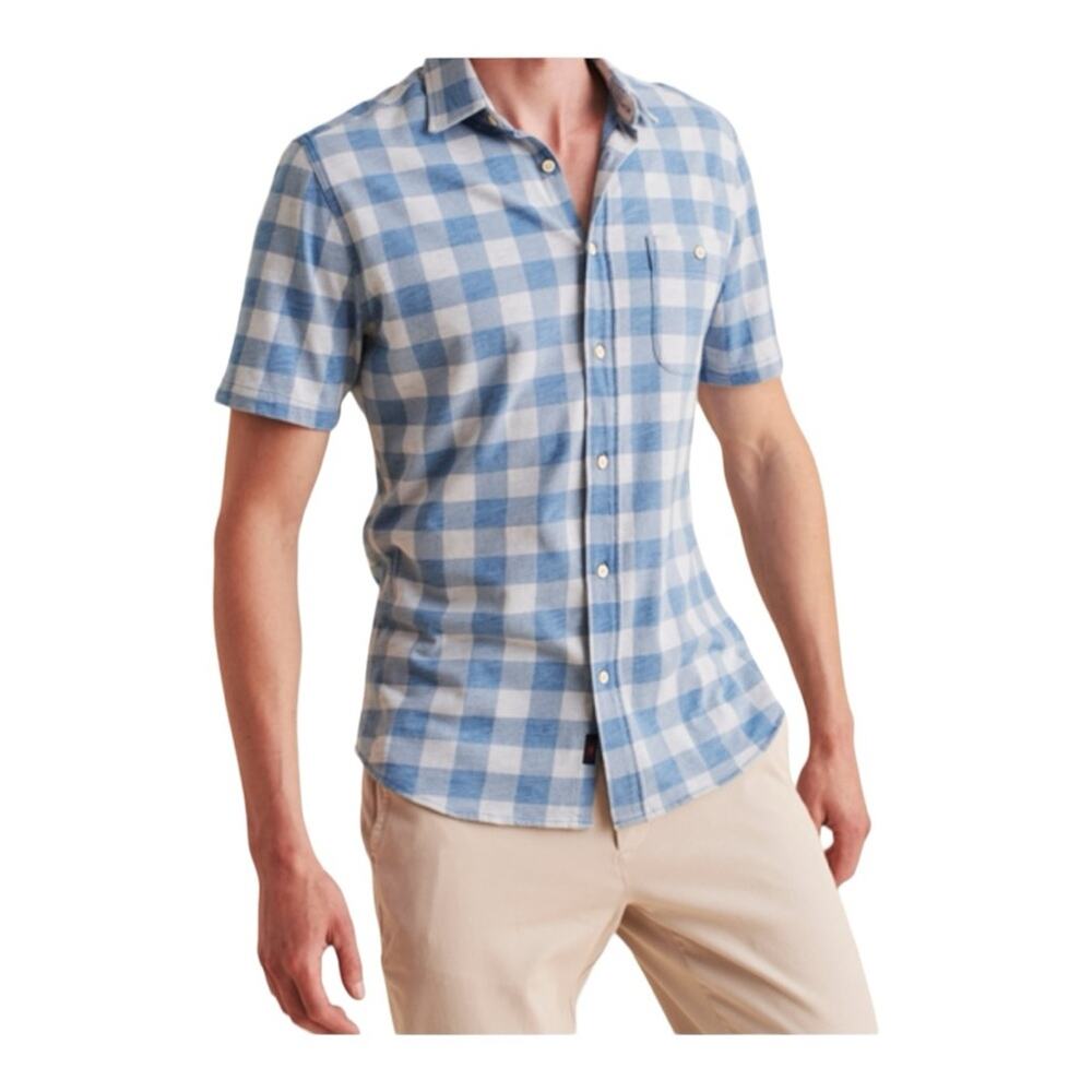Faherty SS Knit Seasons Shirt Indigo Buffalo Cotton XXL NWT